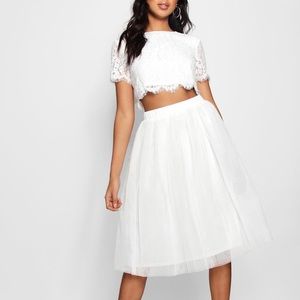 Ivory/white two piece lace tulle Boohoo set